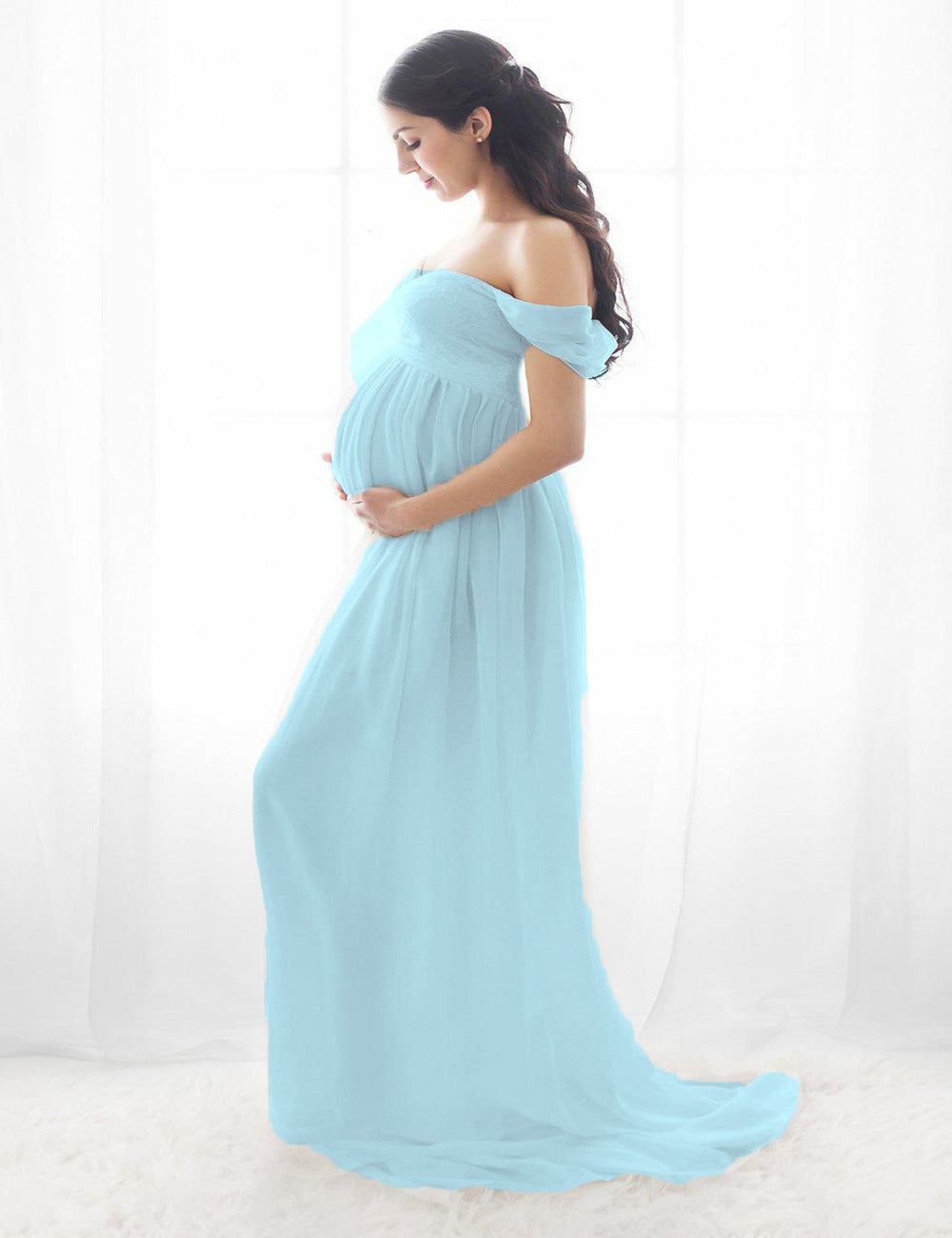 Vireous Women's Long Chiffon Maternity Gown