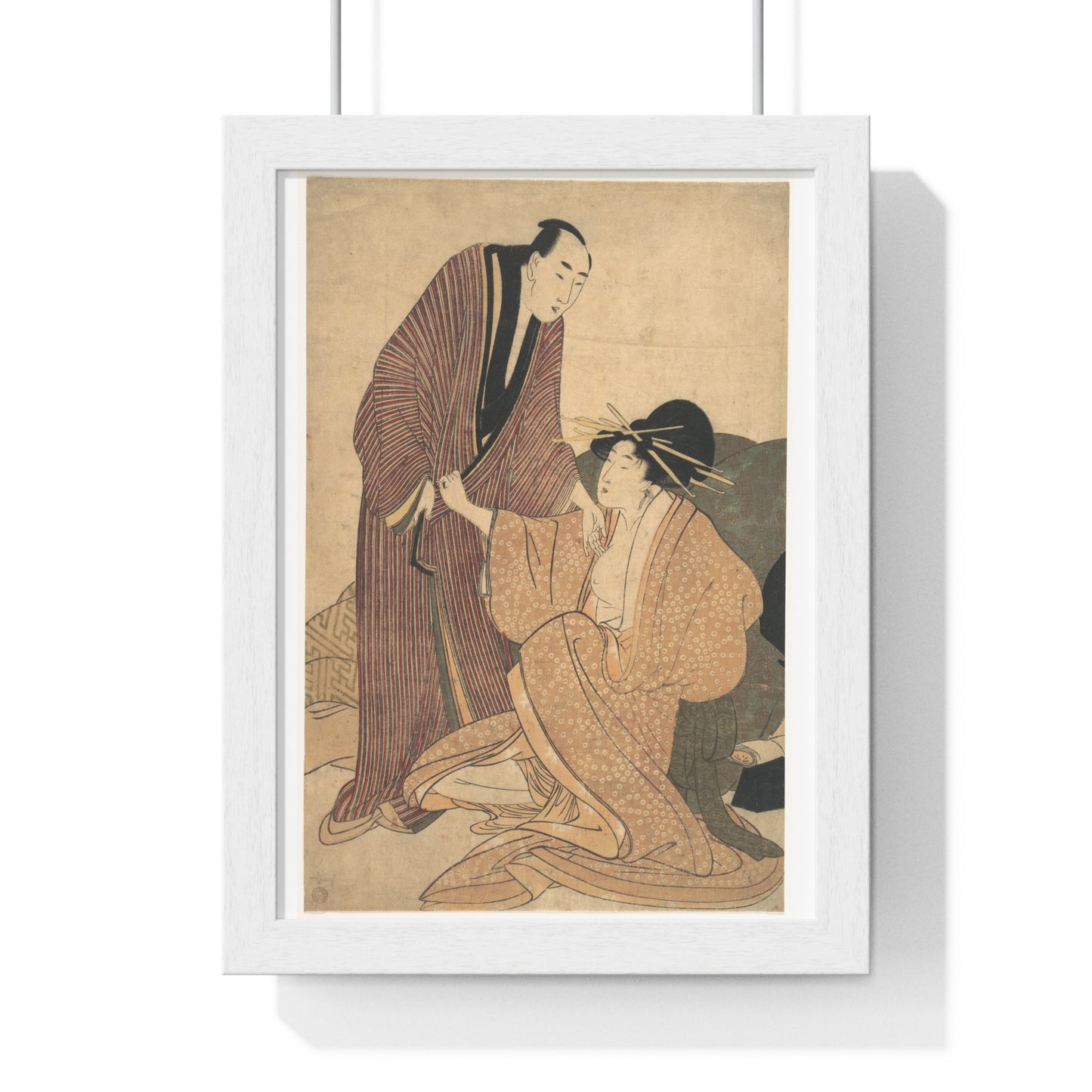 Japanese Vintage Art: Parting of Lovers, the Courtesan and her Lover (circa 1800) by Utamaro Kitagawa, Framed Art Print