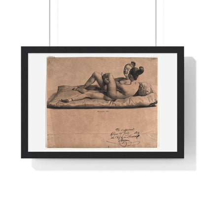 Two Chinese Girls with Bound Feet are Making Love on a Mattress (1829) Lithograph by Jean-Baptiste Mauzaisse, Framed Print