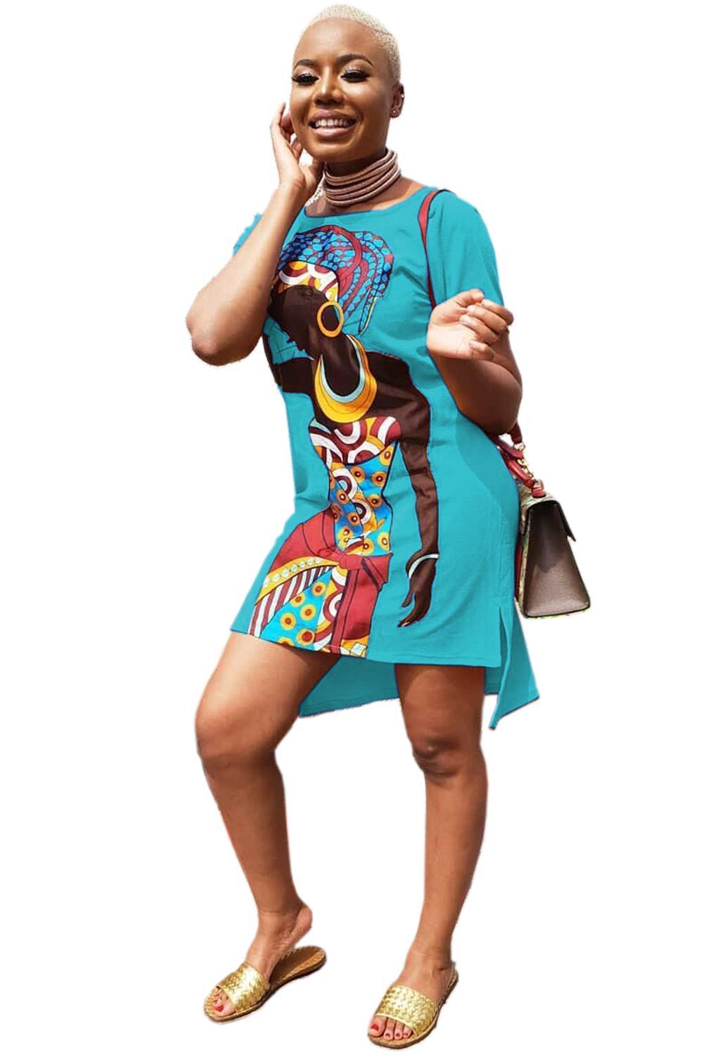 African Girl Print Casual Dress, Plus Sizes