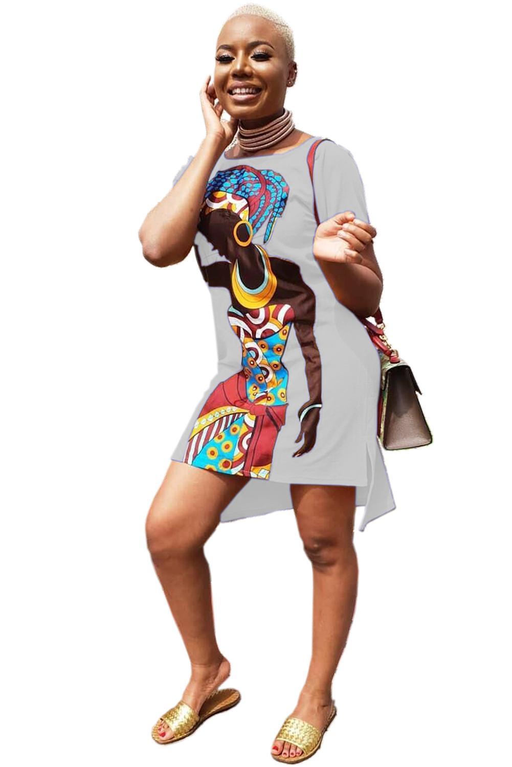 African Girl Print Casual Dress, Plus Sizes