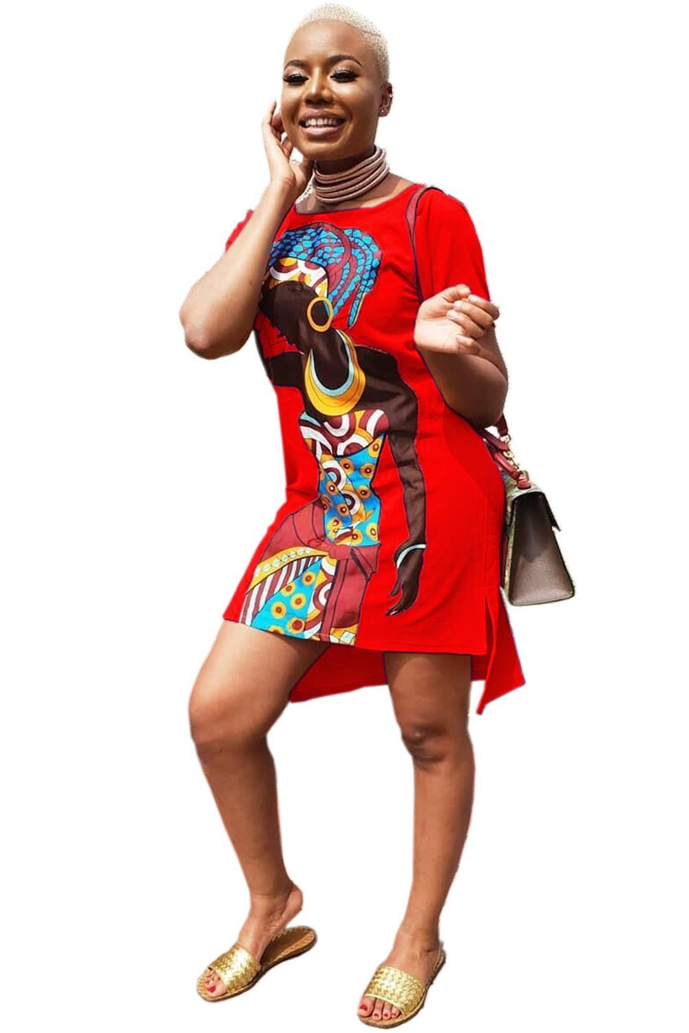 African Girl Print Casual Dress, Plus Sizes