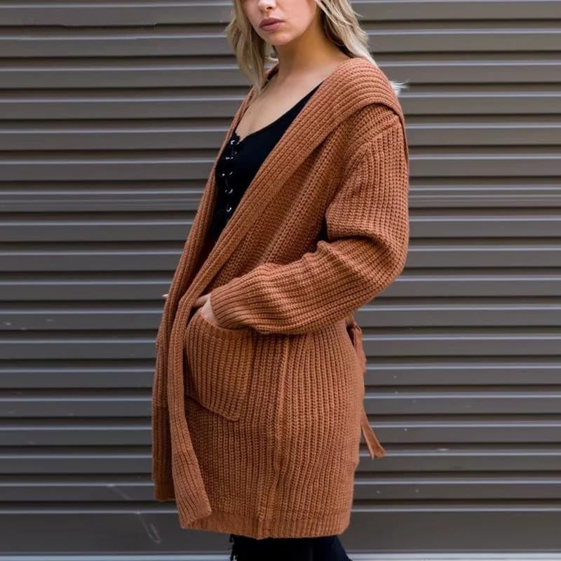 Vireous Women's Adjustable-Size Hooded Fashion Long Cardigan