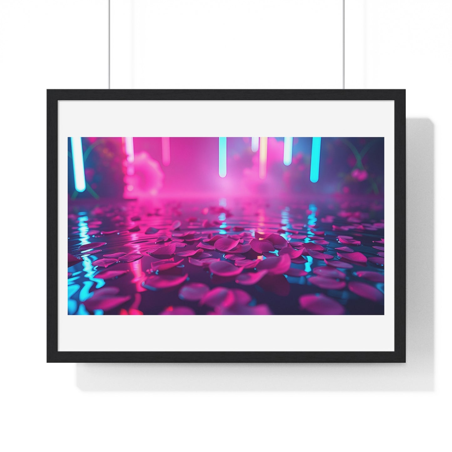 Petals on the Water, Pink Vibrant Art 'Designed by AI' Framed Print