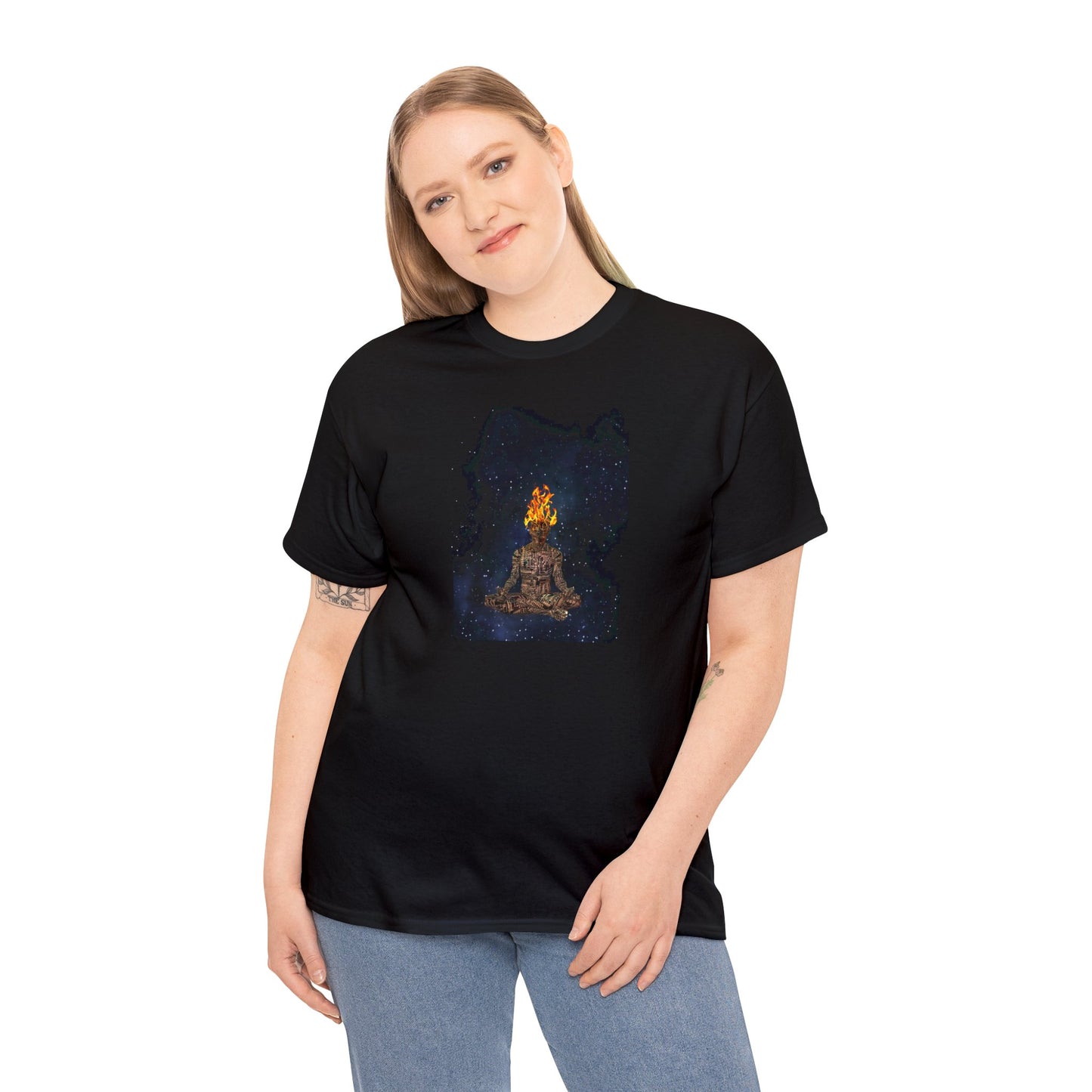 Droid Meditation Burning Head Design Cotton T-Shirt