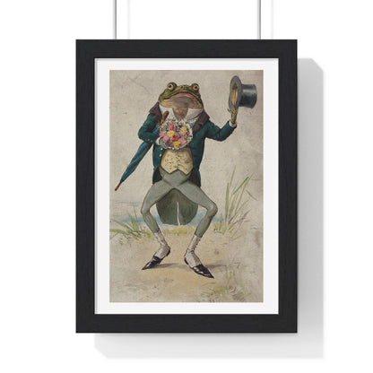A Toad in Morning Dress, Holding an Umbrella and a Bunch of Flowers, by G Hope Tait (1900) from the Original, Framed Print