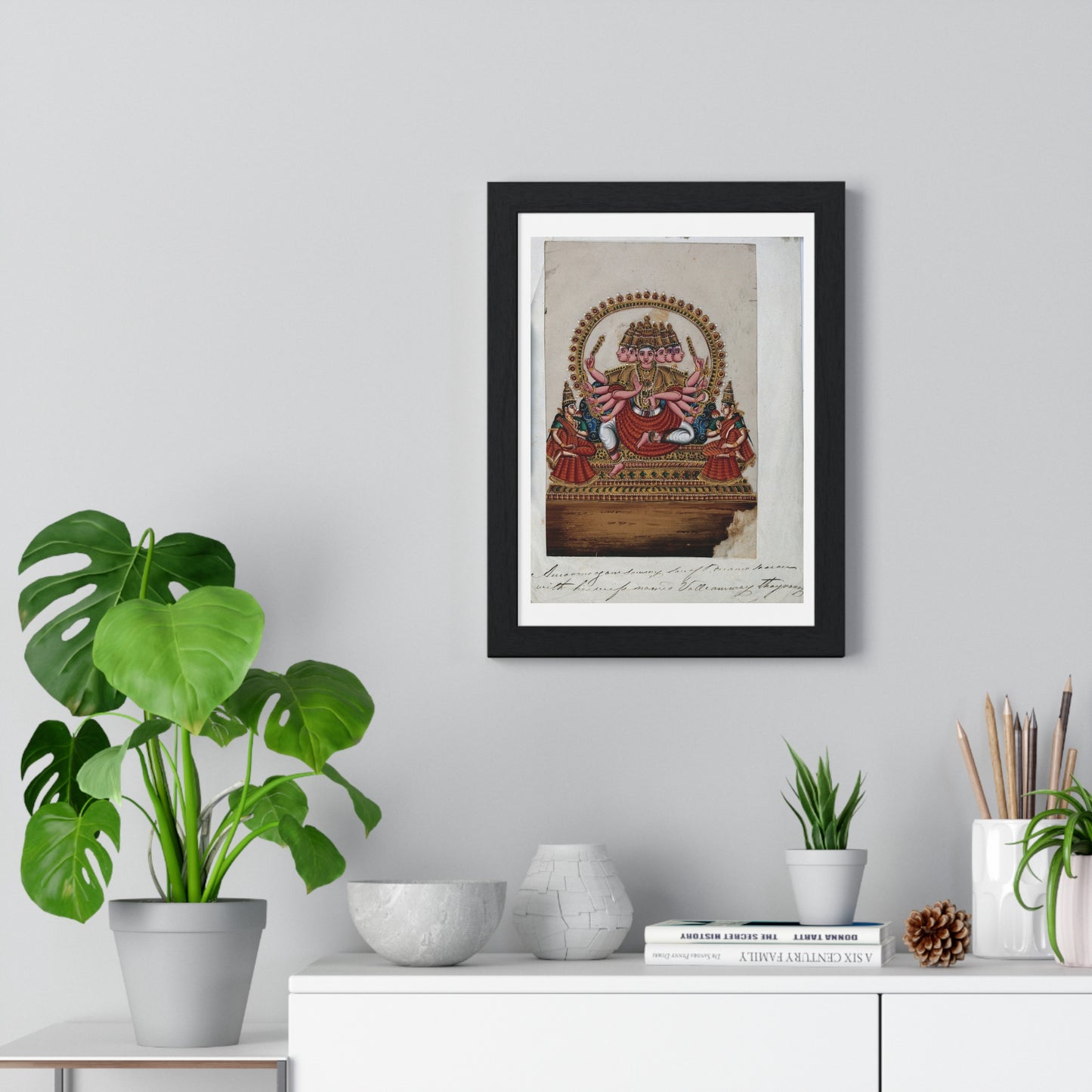 Kartikeya, also called Murugan, Hindu God of War, Gouache Painting by an Indian Artist, from the Original, Framed Art Print