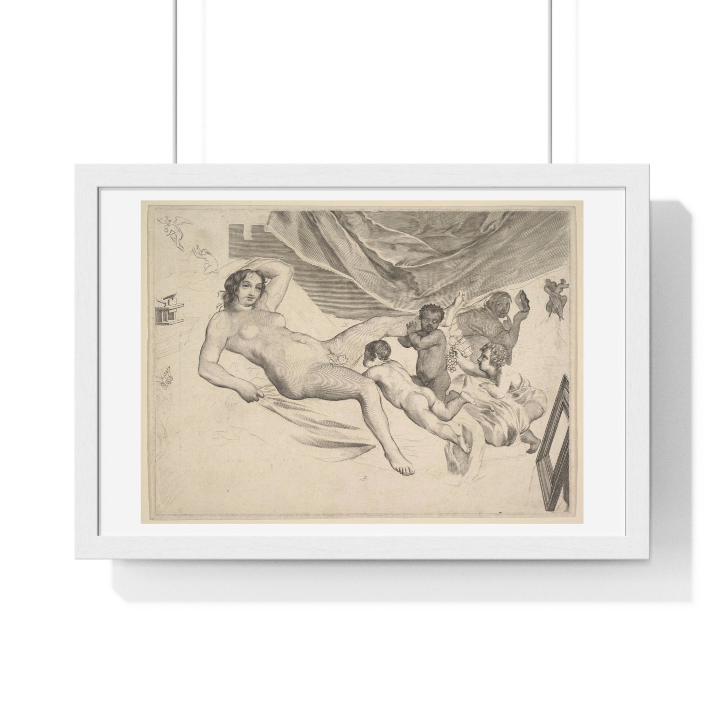 Allegorical Subject: Nude Woman, Three Children and a Mousetrap 'La Sourcière' by Claude Mellan, from the Original, Framed Art Print