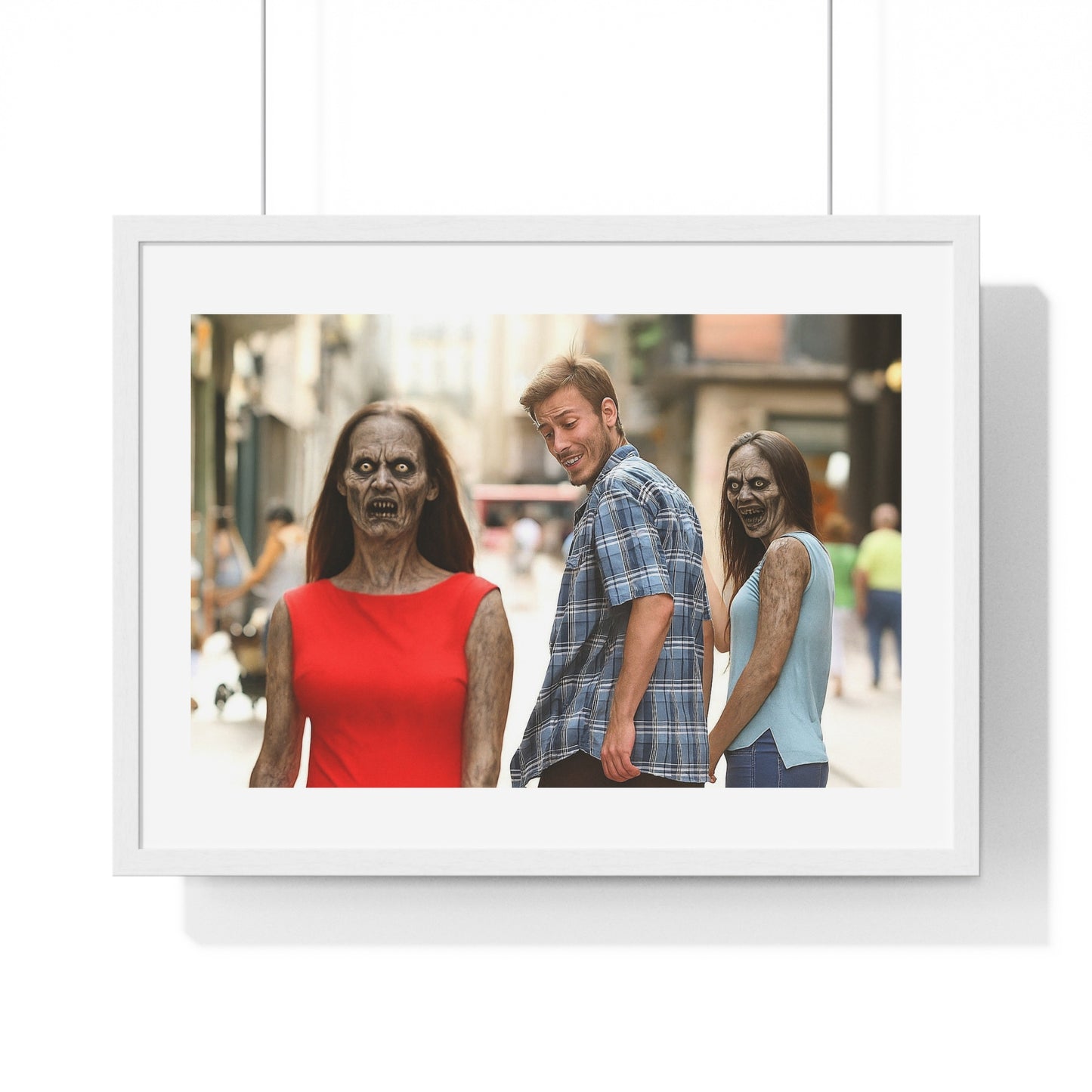 Distracted Boyfriend Meme Art, the Grotesque Reality of it All, Framed Art Print