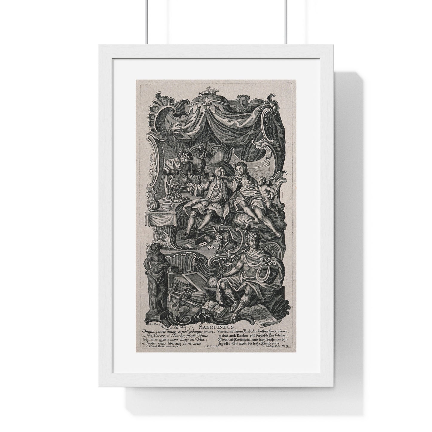 Apollo Presiding Over a Gentleman of Sensual Appetite, Representing the Sanguine Temperament (circa 1750) Johann David Nessenthaler, Framed Print