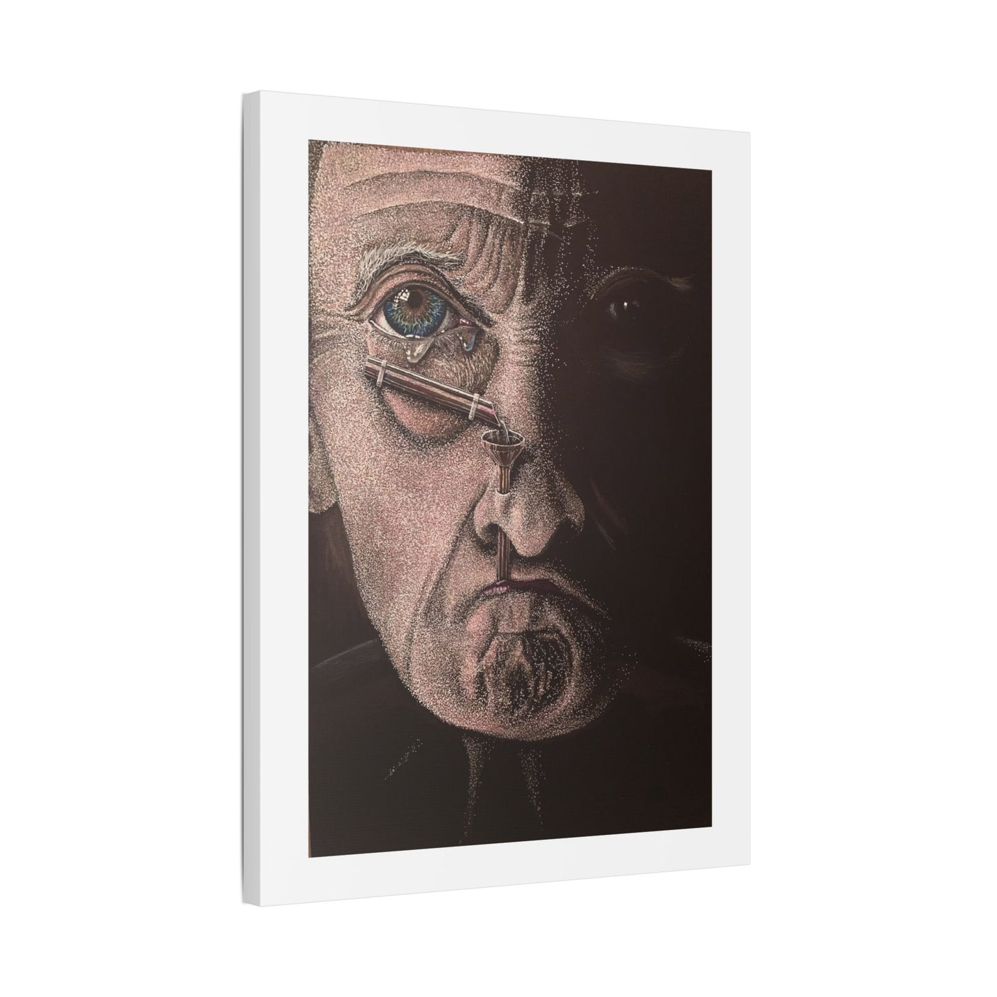 Tears, Surrealist Art, White Gel Pen and Pencils on Black Cardboard 'Designed by AI' Canvas Art Print