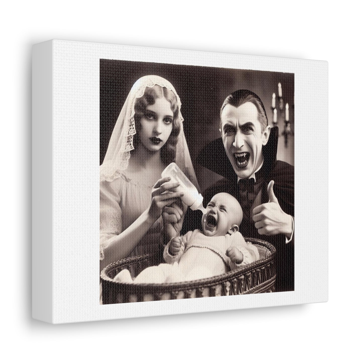 Dad Dracula, Mother and Baby, Art Print 'Designed by AI' on Canvas