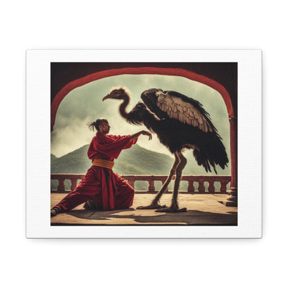 The Samurai and the Giant Emu Art Print 'Designed by AI' on Satin Canvas