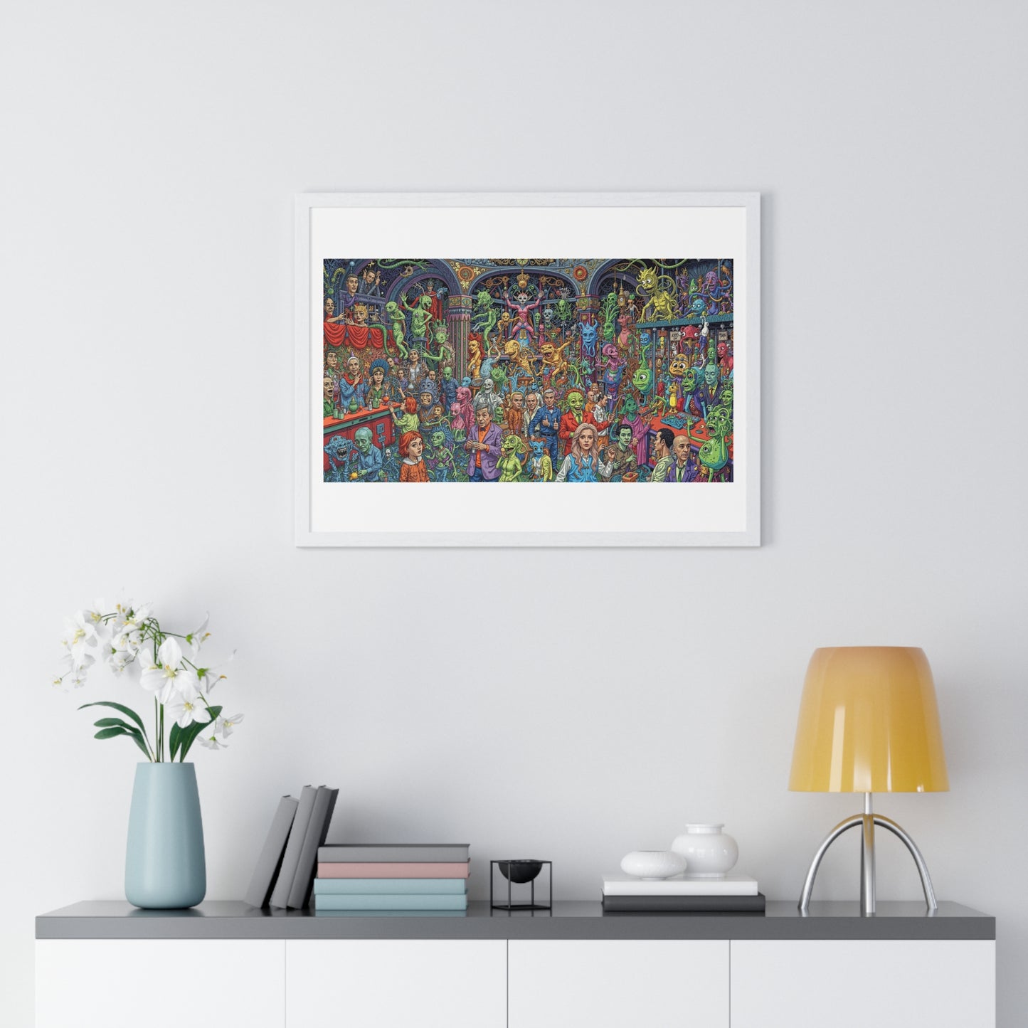 Demons and NPCs Diorama, Cartoon Art 'Designed by AI' Framed Art Print