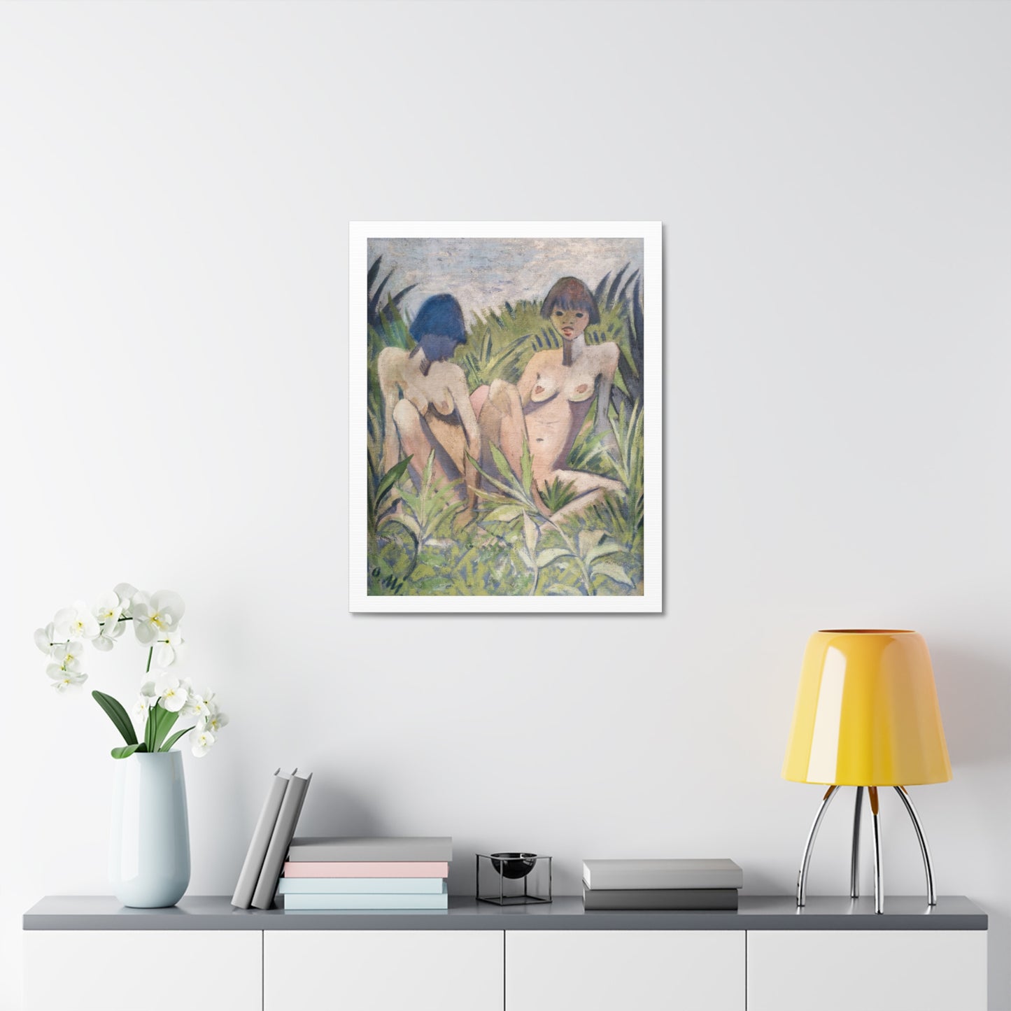 Two Girls in the Reeds, from the Original, Art Print on Canvas