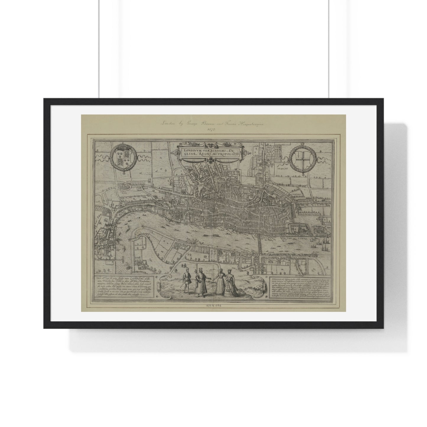 Tudor Antique Map of London (1572) 'Londinum Feracissimi Angliae Regni Metropolis' from the Original, Framed Print