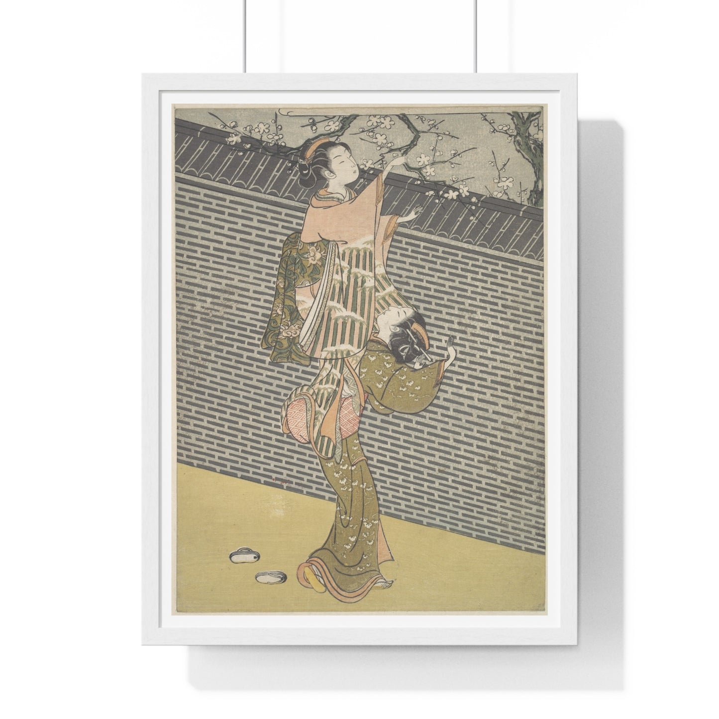 Plucking a Branch from a Neighbour's Plum Tree (1768) Japanese Illustration by Suzuki Harunobu, from the Original, Framed Print