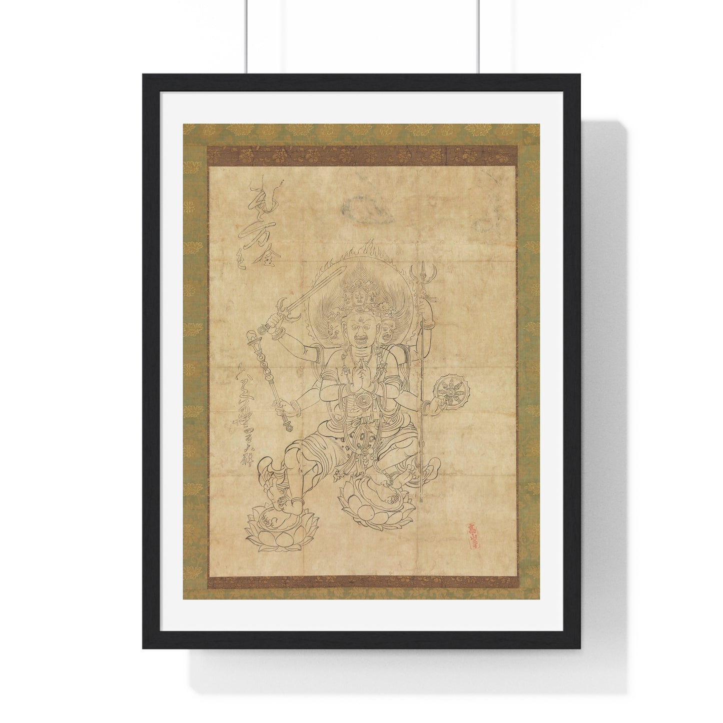 Antique Japanese Drawing of the Wisdom King Daiitoku (Daiitoku Myōō) from the Original, Framed Art Print