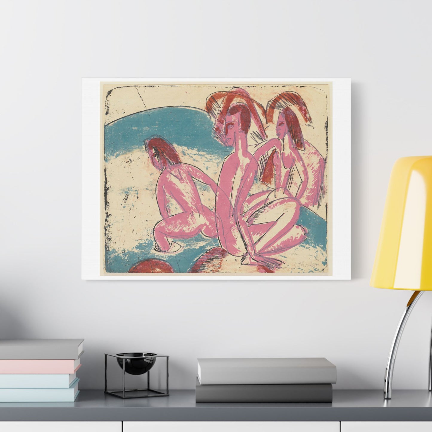 Drei Badende an Steinen, Fehmarn (1913) by Ernst Ludwig Kirchner, From the Original, Art Print on Canvas
