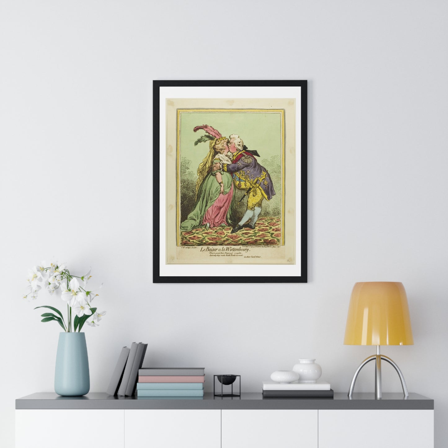 The Kiss at Würtemberg (1797) by James Gillray, from the Original, Framed Art Print