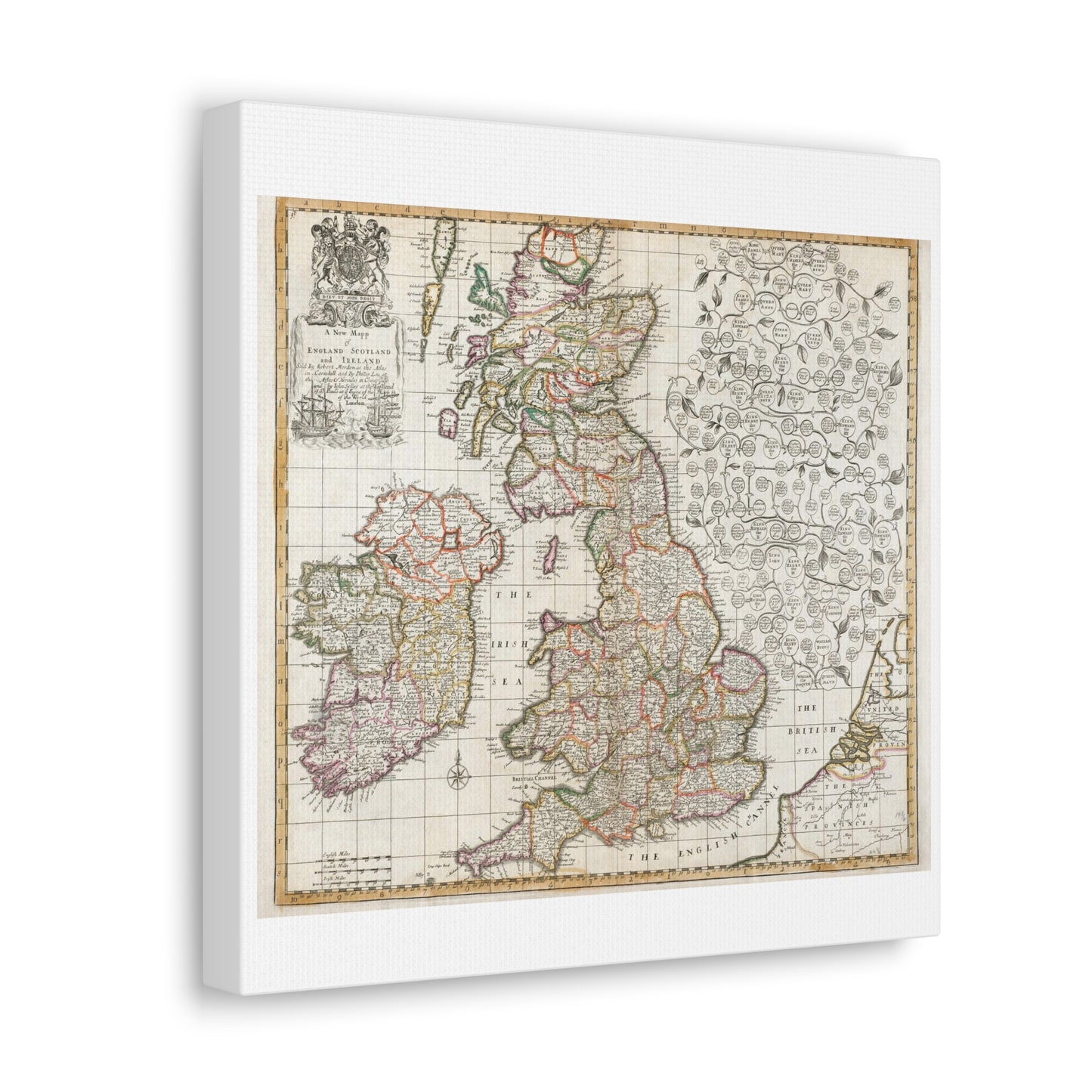 Antique Map of England Scotland and Ireland (1687) drawn by Robert Morden Art Print from the Original on Satin Canvas