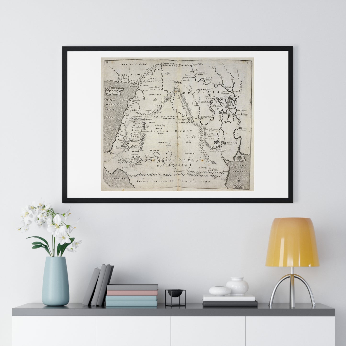 Antique Map of Arabia and Mesopotamia (1621) from the Original Sir Walter Raleigh Manuscript, Framed Print