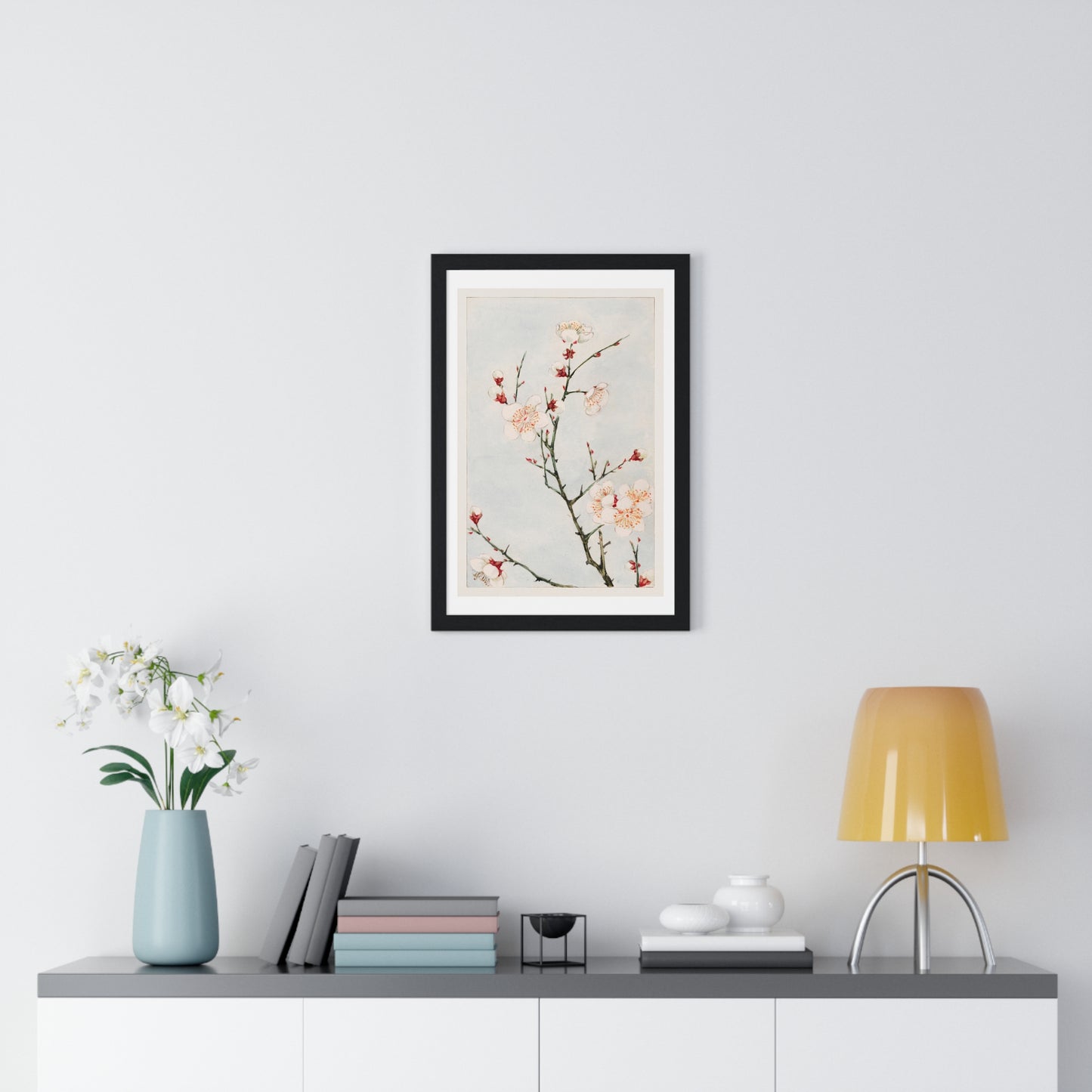 Plum Branches with Blossoms (1870–1880) by Megata Morikaga, from the Original, Framed Art Print