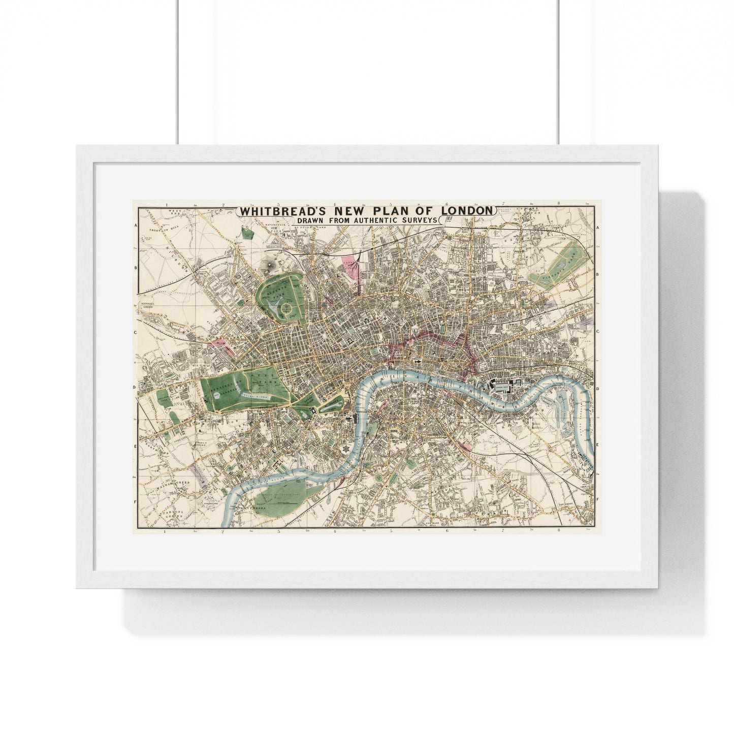 Whitbread's New Plan of London Drawn from Authentic Survey (1853) from the Original, Framed Art Print