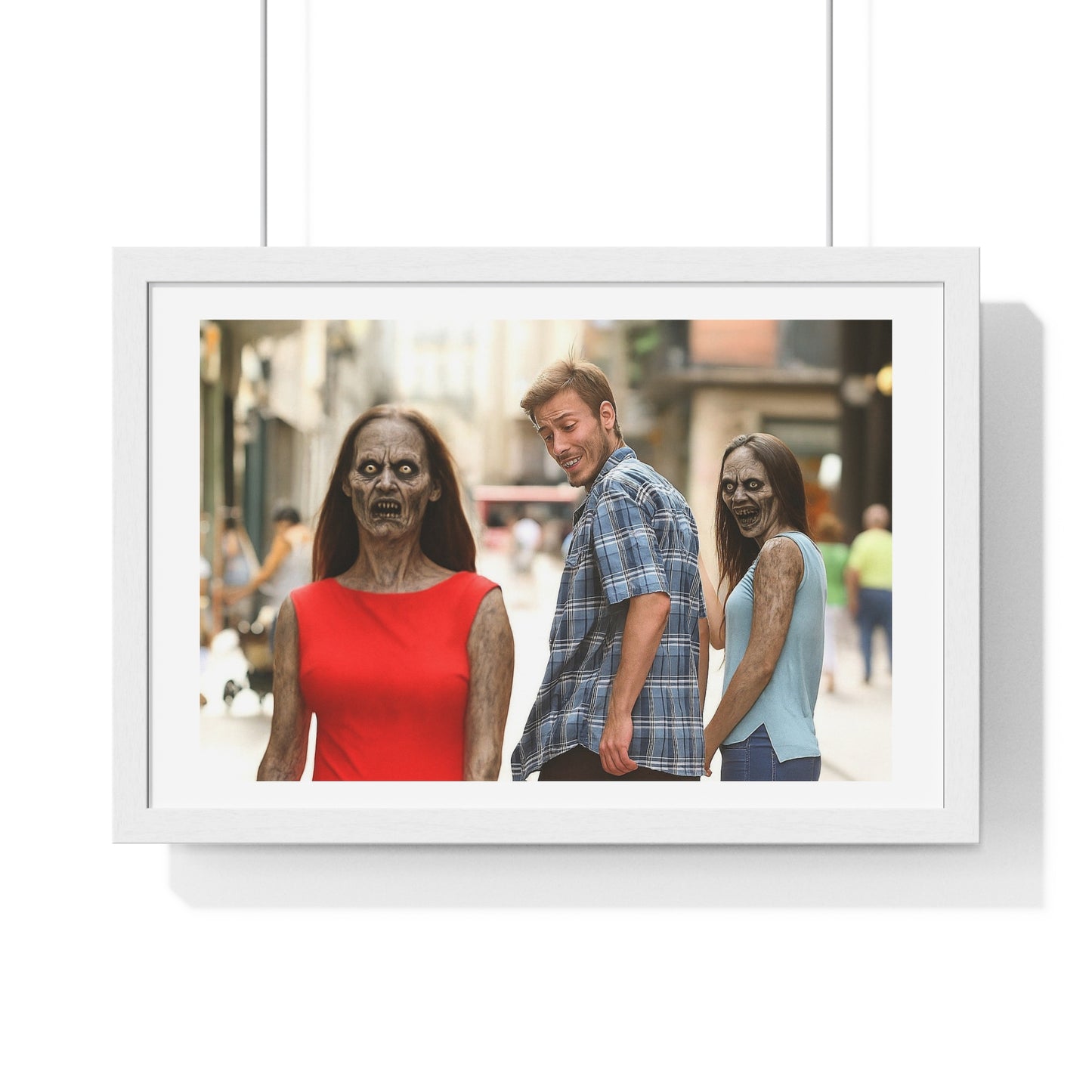 Distracted Boyfriend Meme Art, the Grotesque Reality of it All, Framed Art Print