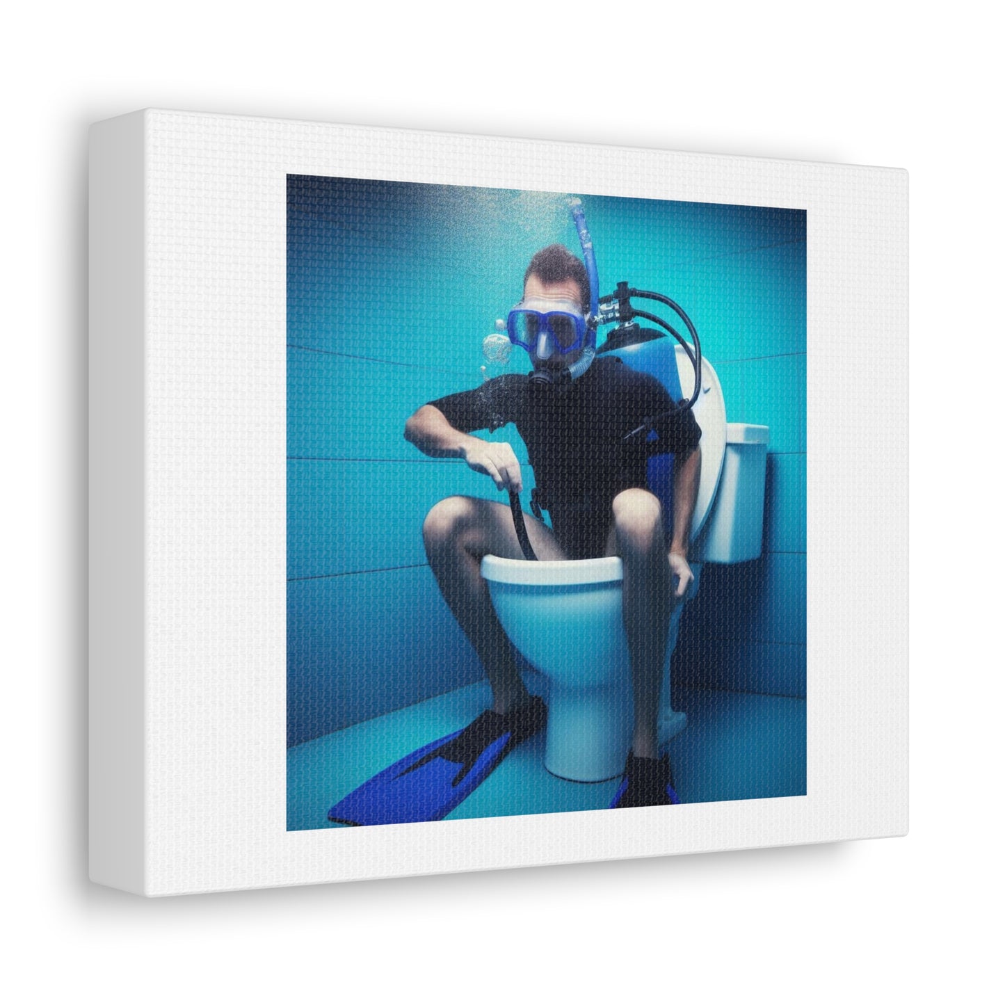 Scuba Diver On The Toilet Underwater 'Designed by AI' Art Print on Canvas