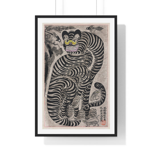 Talismanic Tiger (20th Century) Vintage Japanese Painting, from the Original, Framed Art Print