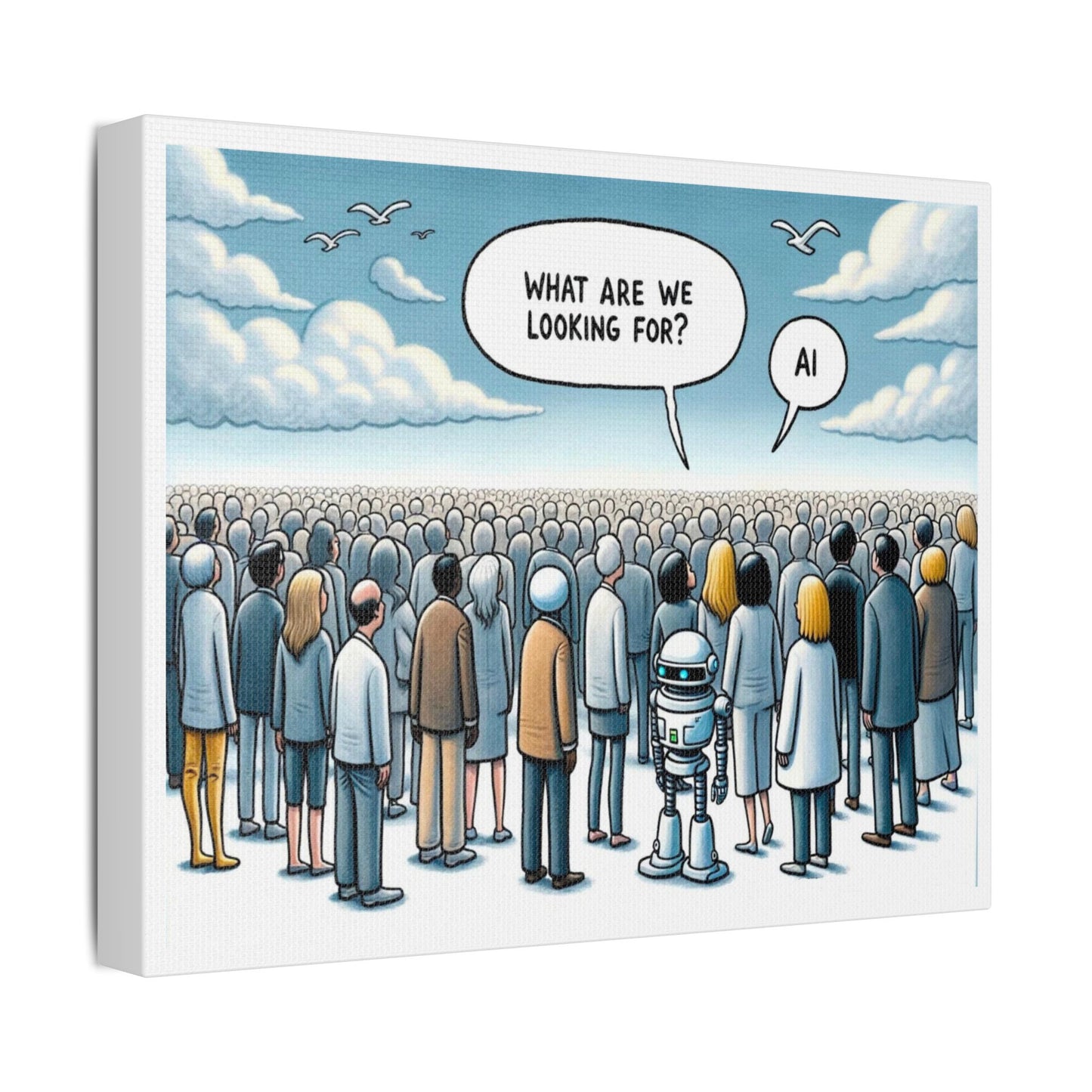 Looking for the Benefits of AI, Cartoon Art 'Designed by AI' Print on Canvas