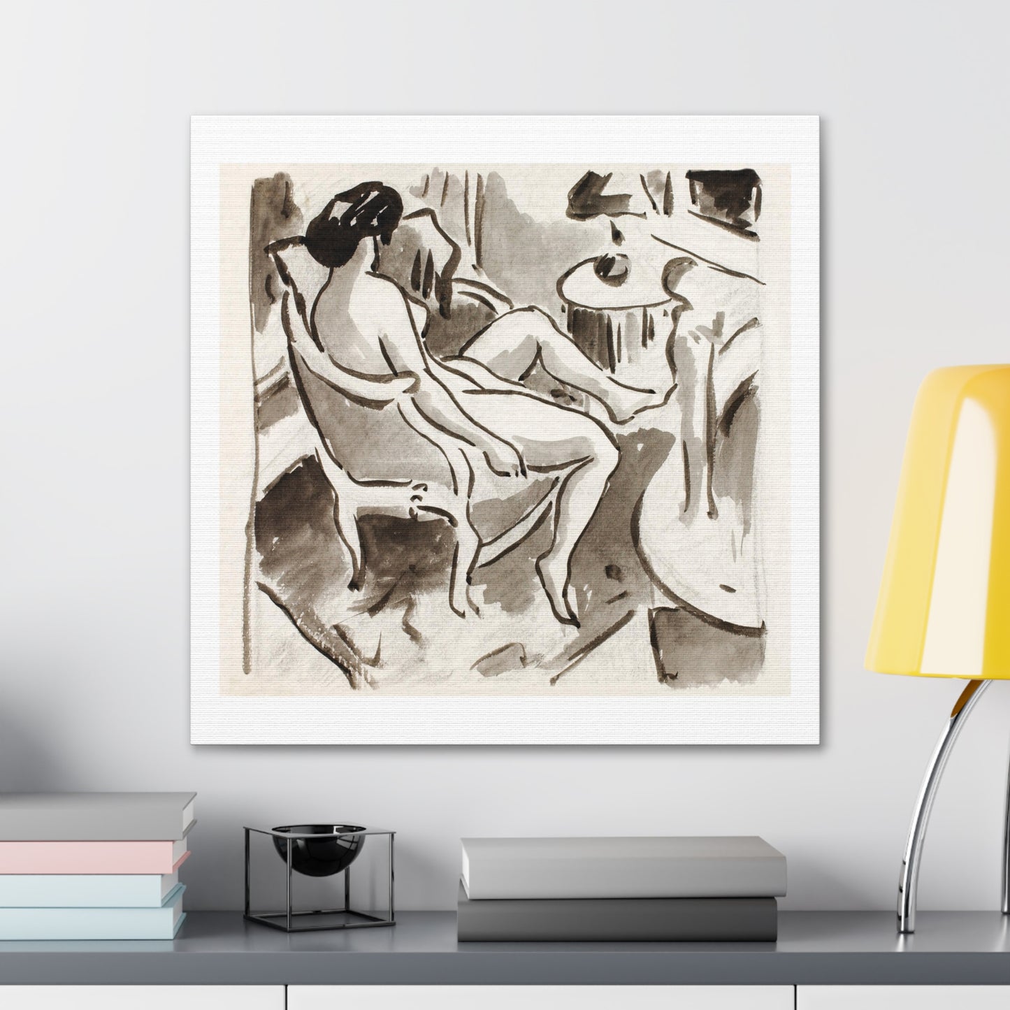 Seated Female Nude, Side View by Carl Newman, Art Print from the Original on Satin Canvas