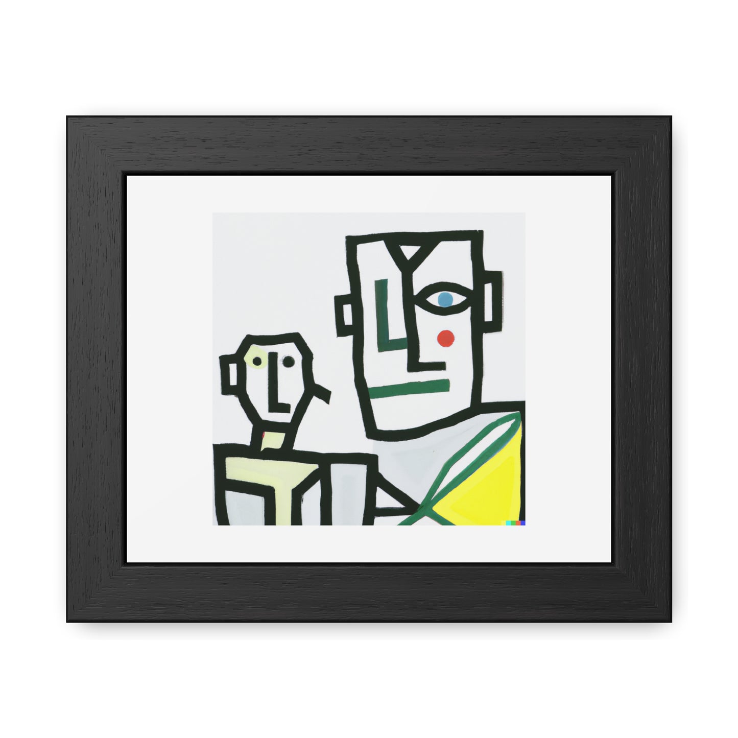 Robot et humain dans le style de Picasso 'Designed by AI' Poster encadré en bois en papier mat classique