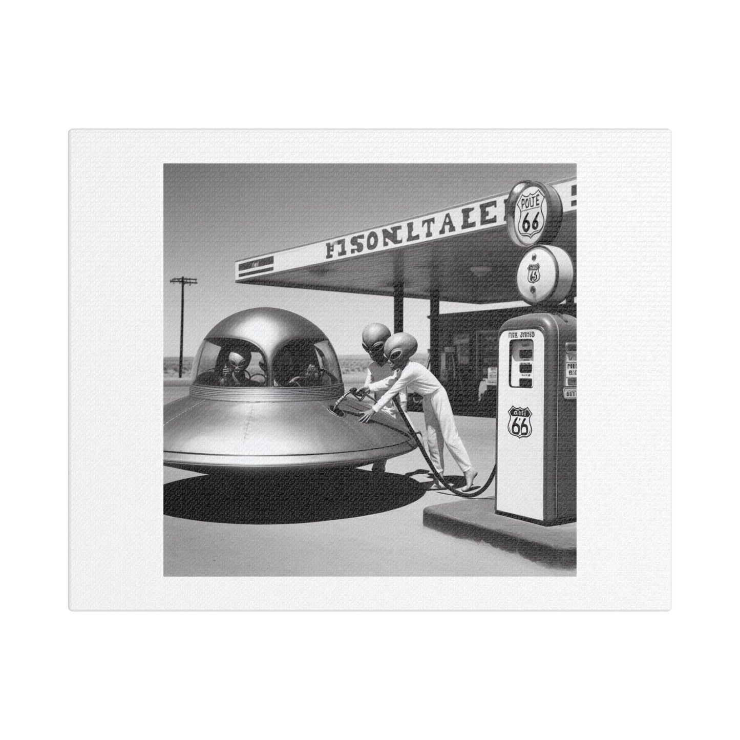 Fill Her Up! Aliens at Roswell in 1947 'Designed by AI' Art Print on Canvas