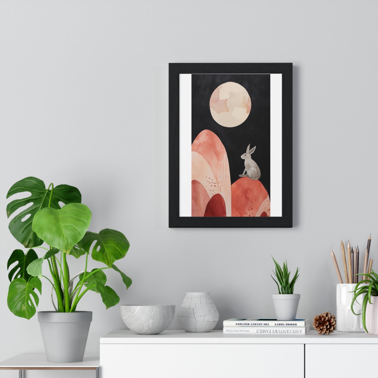 Bunny on the Moon 'Designed by AI' Wooden Framed Print