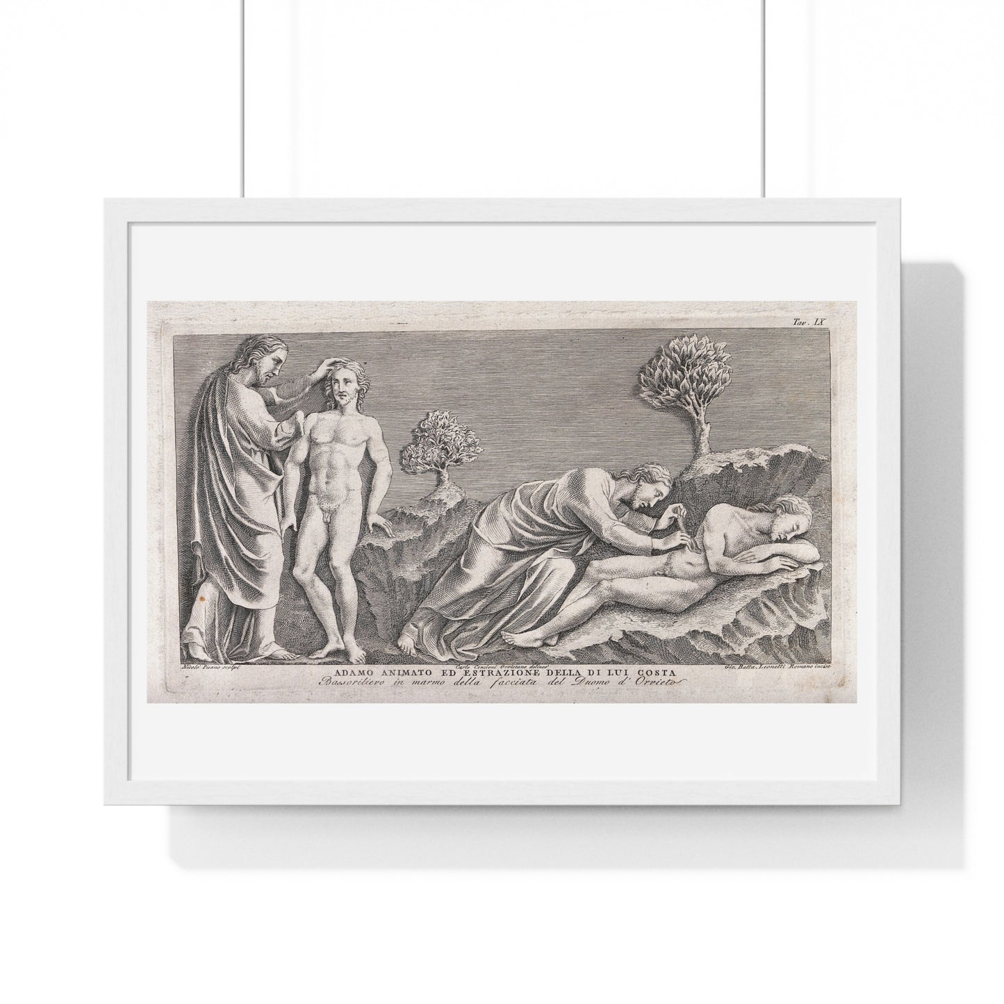 God Animates Adam and Operates on his Rib, Etching by Giovanni Leonetti after Carlo Cencioni after Nicola Pisano, Framed Print