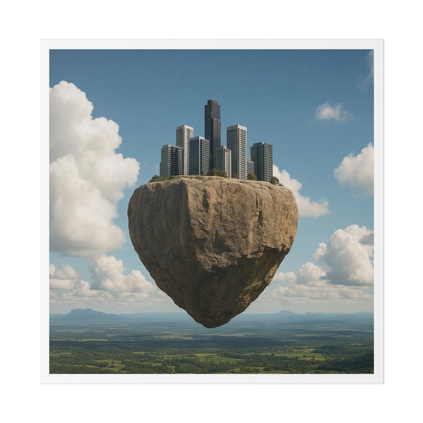 Levitated Mass Suspended Above a Beautiful Landscape II 'Designed by AI' Canvas Art Print