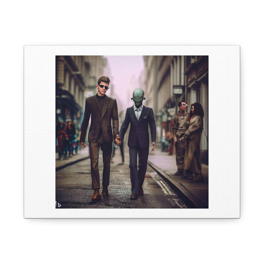 Humans and Aliens Walking Down a London Street, Photorealism 'Designed by AI' on Canvas