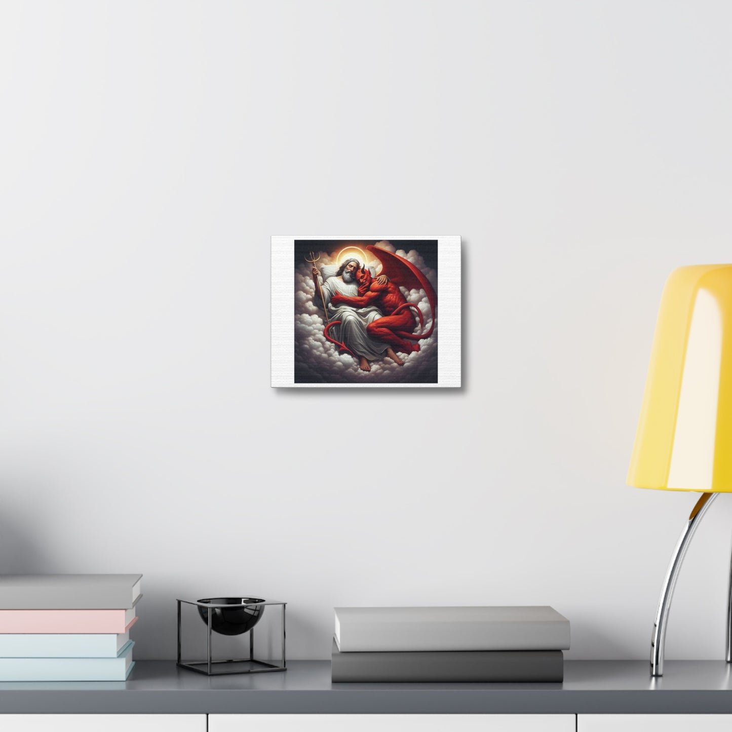 Yin and Yang, Jesus and Satan, It All Depends on Us, Art Print 'Designed by AI' on Satin Canvas