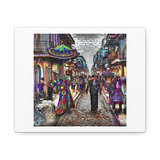 Mardi Gras Street in the Art Style of Ogawa Kazumasa Hyperdetailed 'Designed by AI' Print on Canvas