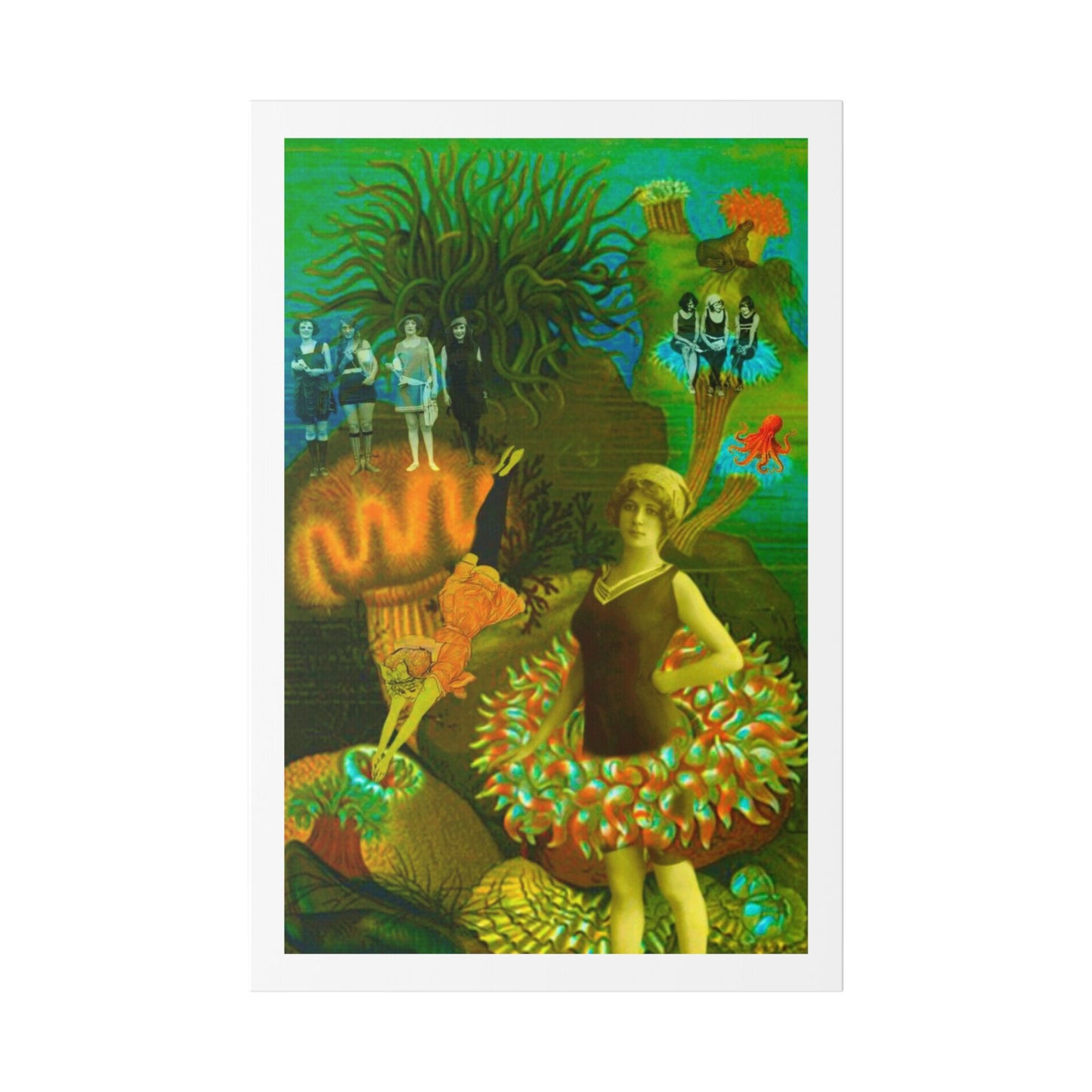 Deep Sea Divers, Surrealist Art, Digital Collage 'Designed by AI' Canvas Art Print