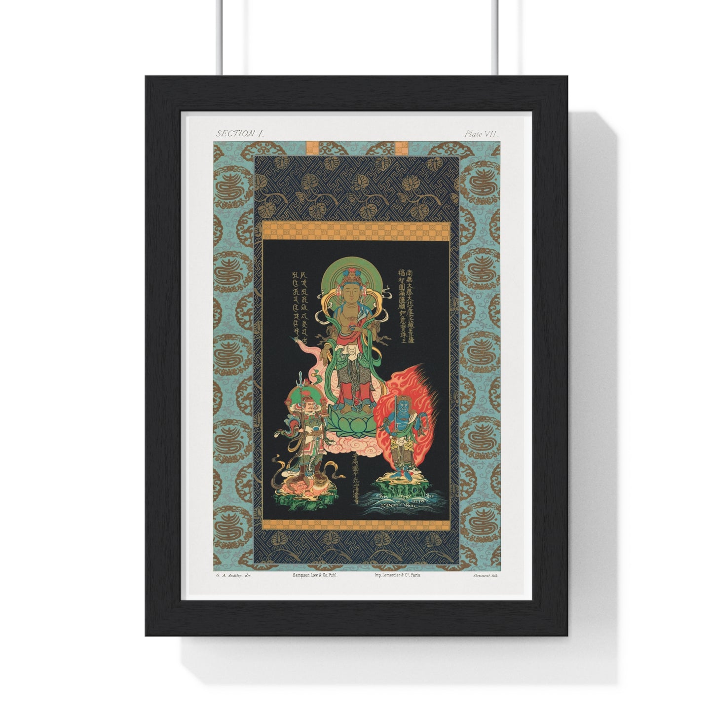 Bodhisattva and Two Gods, Vintage Japanese Painting by George Ashdown Audsley, from the Original, Framed Print