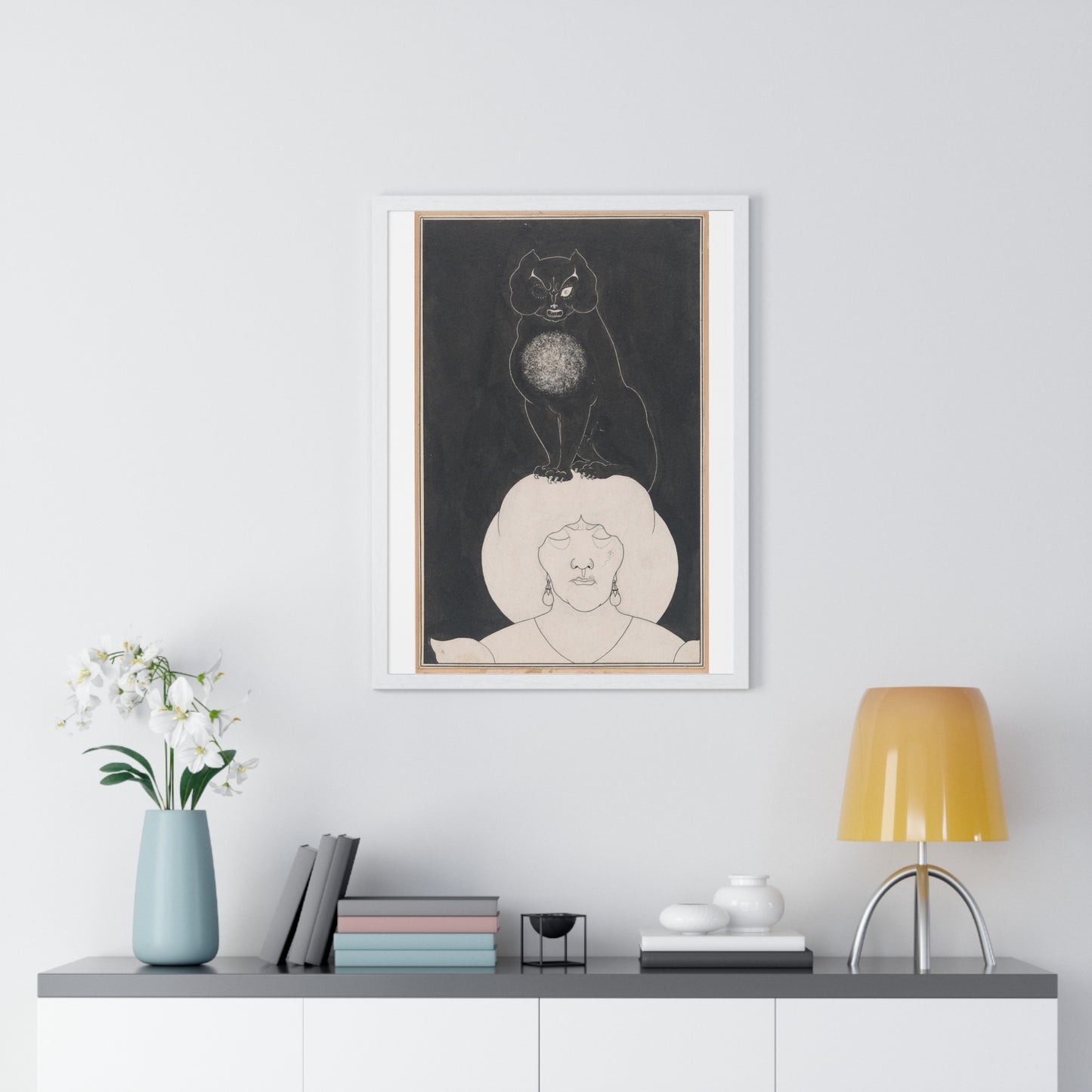 The Black Cat, for Edgar Allan Poe's 'Tales of Mystery and the Imagination' by Aubrey Vincent Beardsley, from the Original, Framed Print