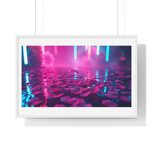 Petals on the Water, Pink Vibrant Art 'Designed by AI' Framed Print