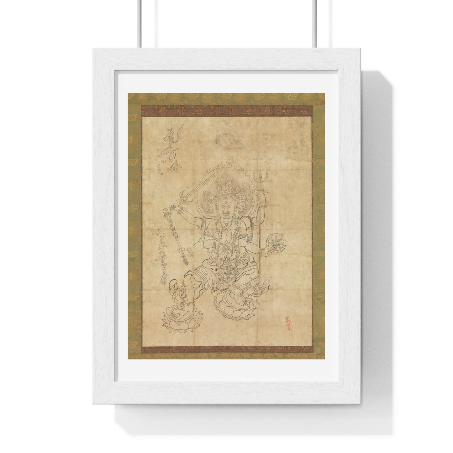 Antique Japanese Drawing of the Wisdom King Daiitoku (Daiitoku Myōō) from the Original, Framed Art Print