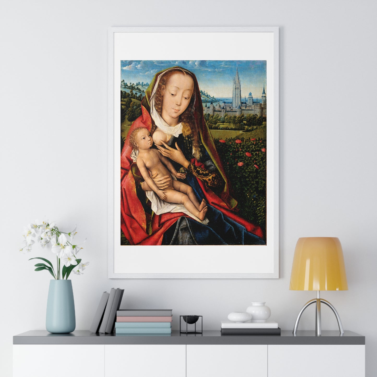 Virgin and Child in a Landscape (1480–90) by Master of the Legend of Saint Lucy, from the Original, Framed Art Print