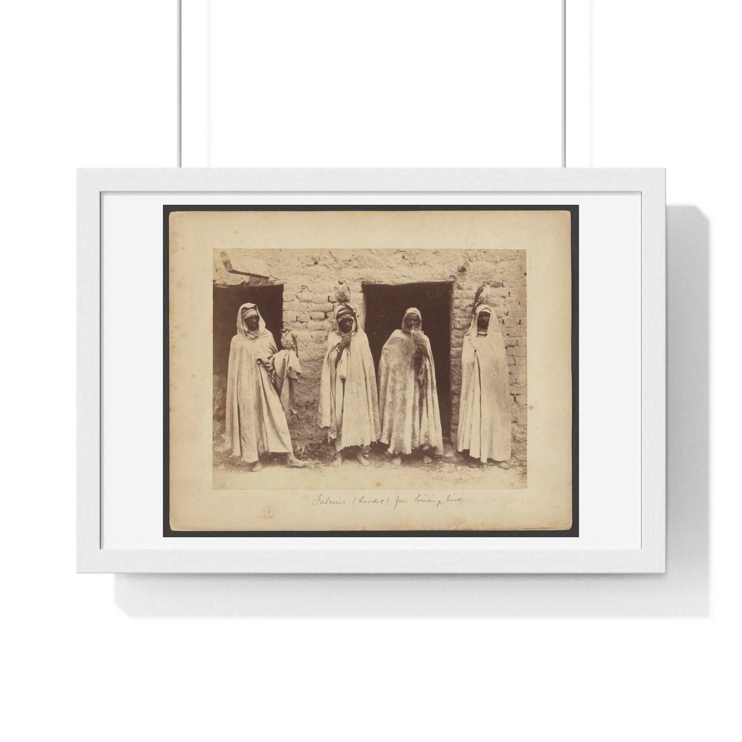 Vintage Photography, Arab Scene with Hooded Falcons (1890–1900) by Étienne Neurdein, from the Original, Framed Print