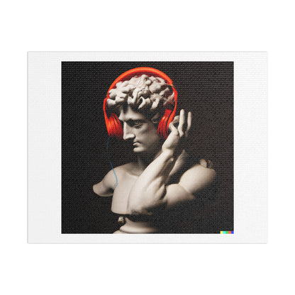 Michelangelo's Sculpture Of David Wearing Headphones 'Designed by AI' Art Print on Canvas