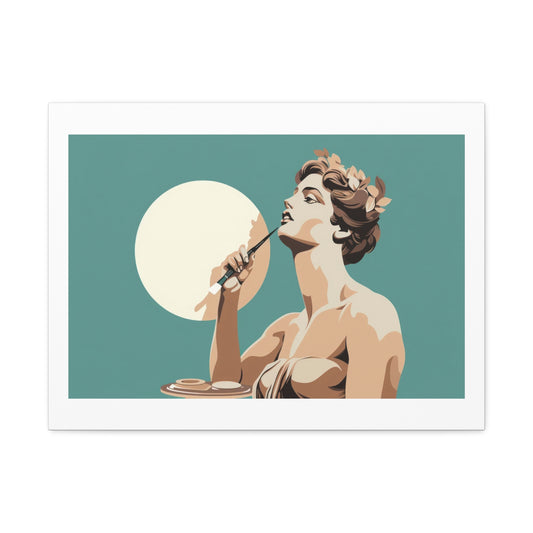 Greek Goddess Statue Doing Her Makeup, Art Print 'Designed by AI' on Canvas